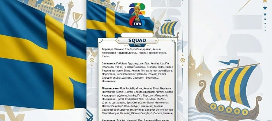 Швеція назвала склад на матч 1/2 фіналу плей-оф відбору ЧС-2026: хто піде на команду Реброва